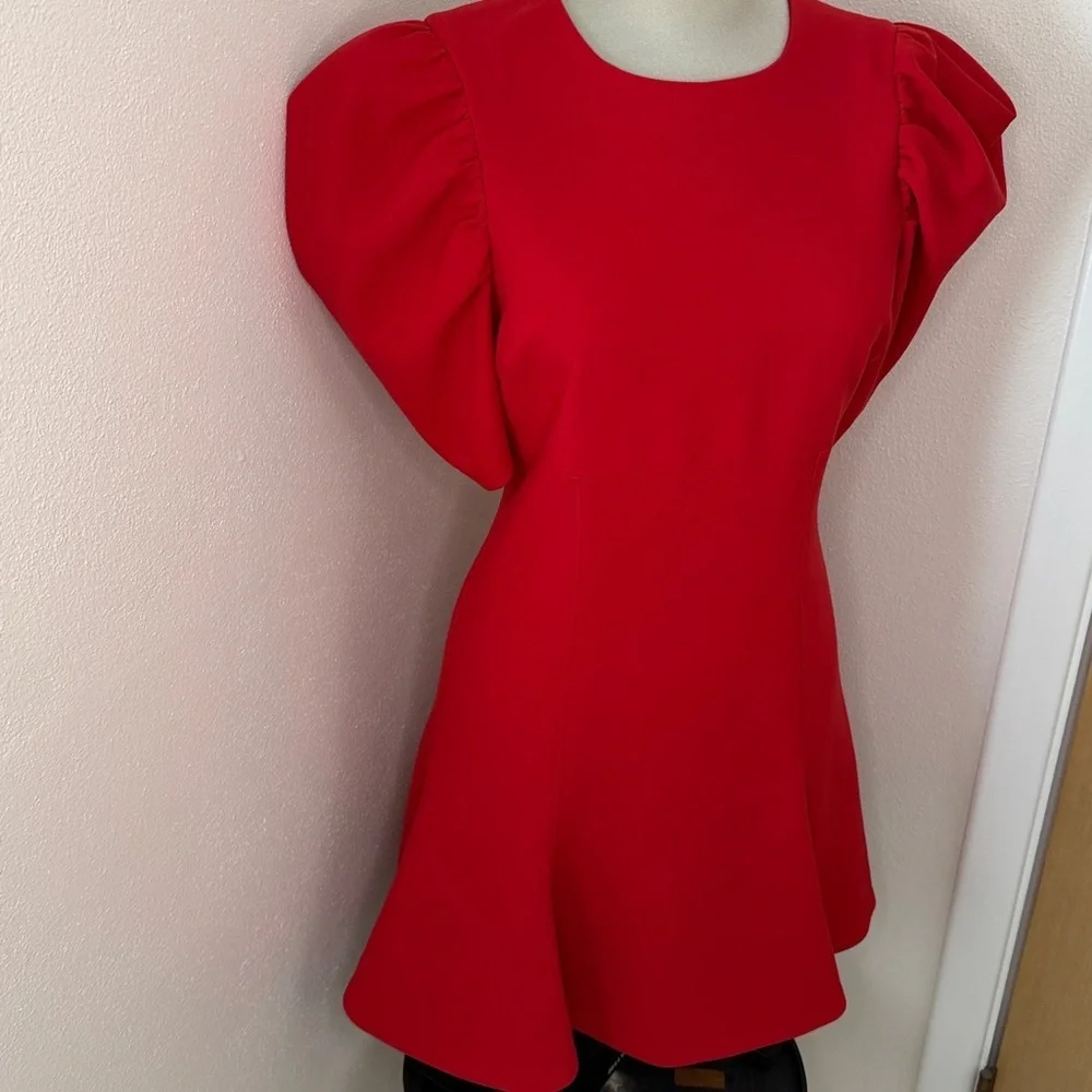 Likely poppy red mini dress flutter hem short sleeve back zip 6 Revolve